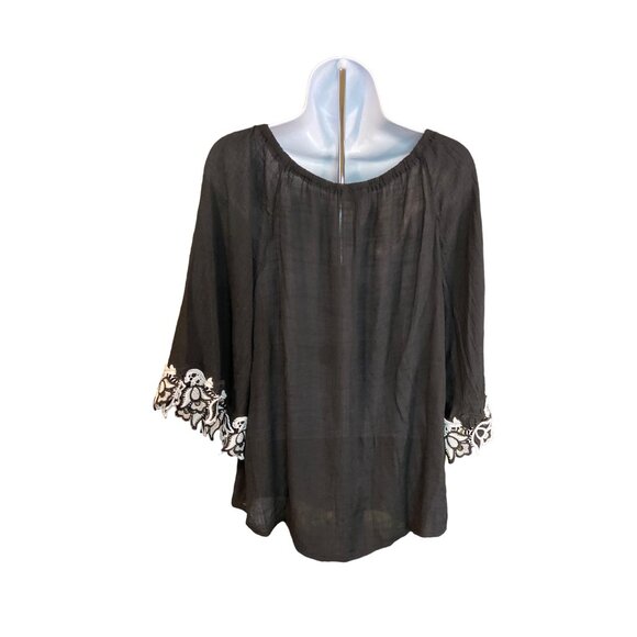 Cato EST 1946 Womens Peasant Blouse Black L Embroidered Bell Sleeves Whimsy Goth - Picture 2 of 6